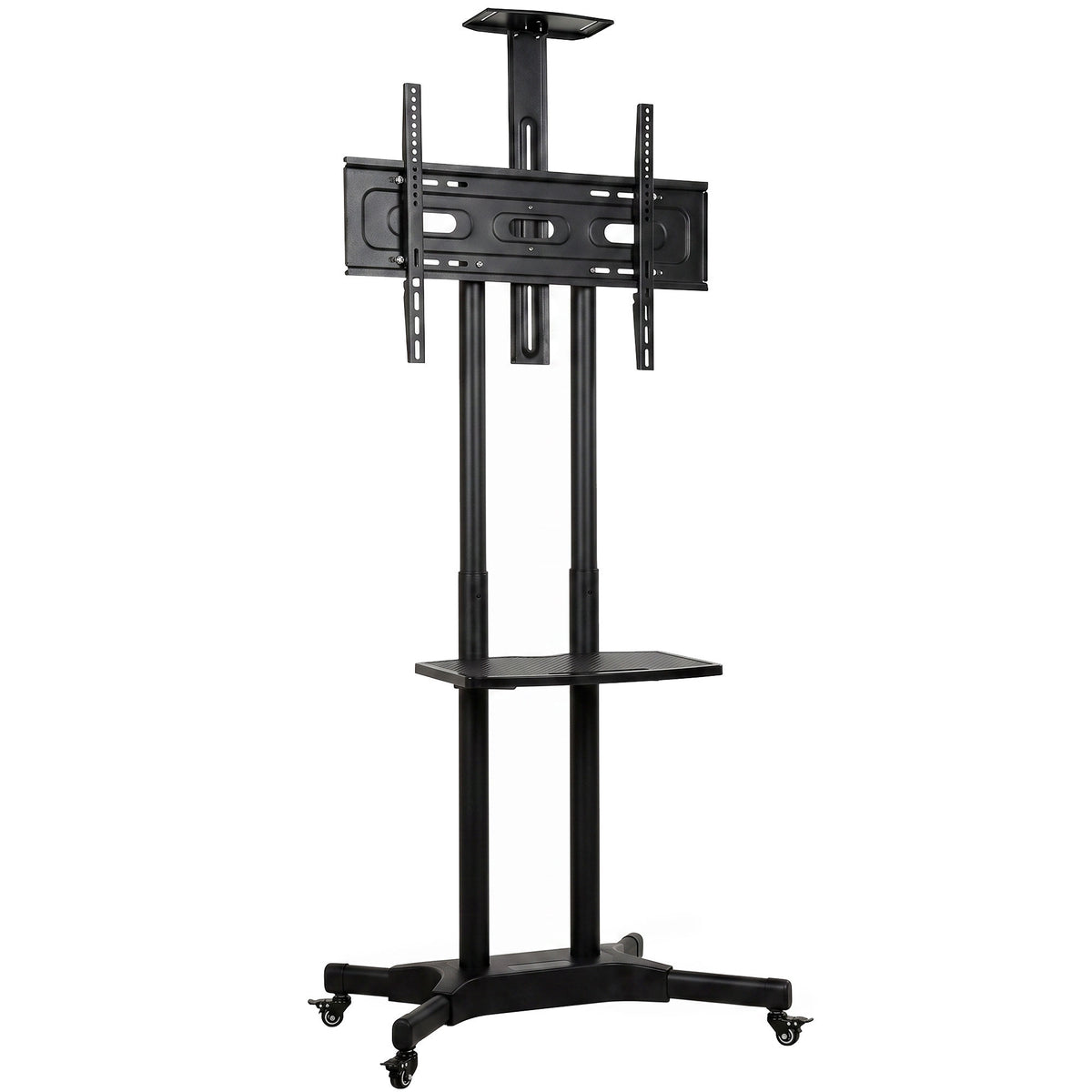 HOMCOM TV Ständer Rollbar für 32-75 Zoll Fernseher Höhenverstellbarer Fernsehständer mit 2 Ablagen, Metall