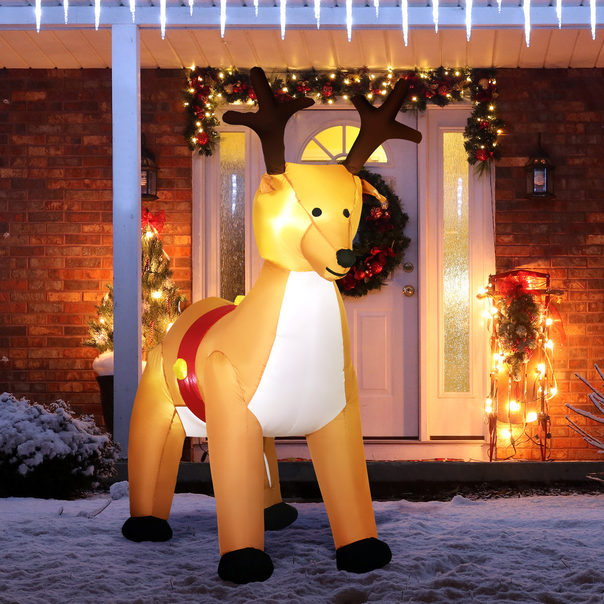Inflatable reindeer, 1.8 m, LED lights, accessories, self-inflating, yellow (2)