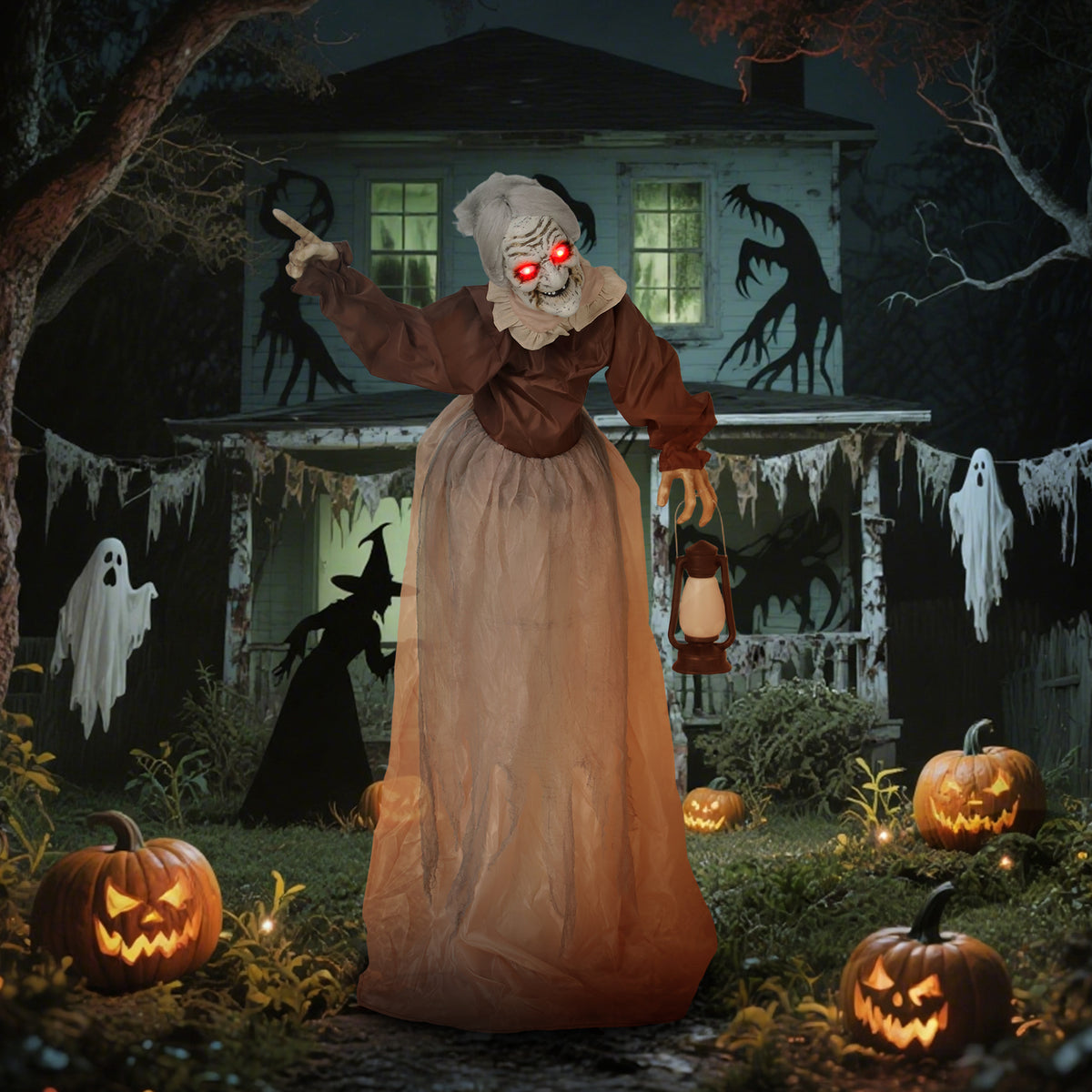 Outsunny 150 cm Halloween Dekoration Halloween Hexe mit LED-Lichter, Soundfunktion verstellbare Arme – Produktabbildung 2