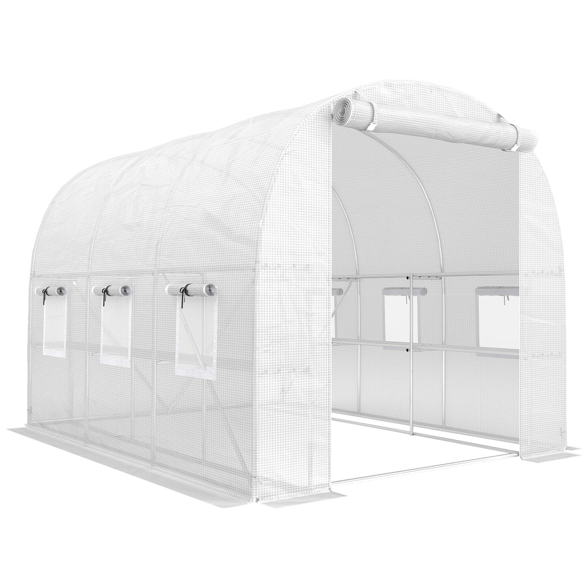 Greenhouse approx. 2.7 x 2 x 2 m walk-in tunnel greenhouse with shelves, rollable, zip door, 6 mesh windows
