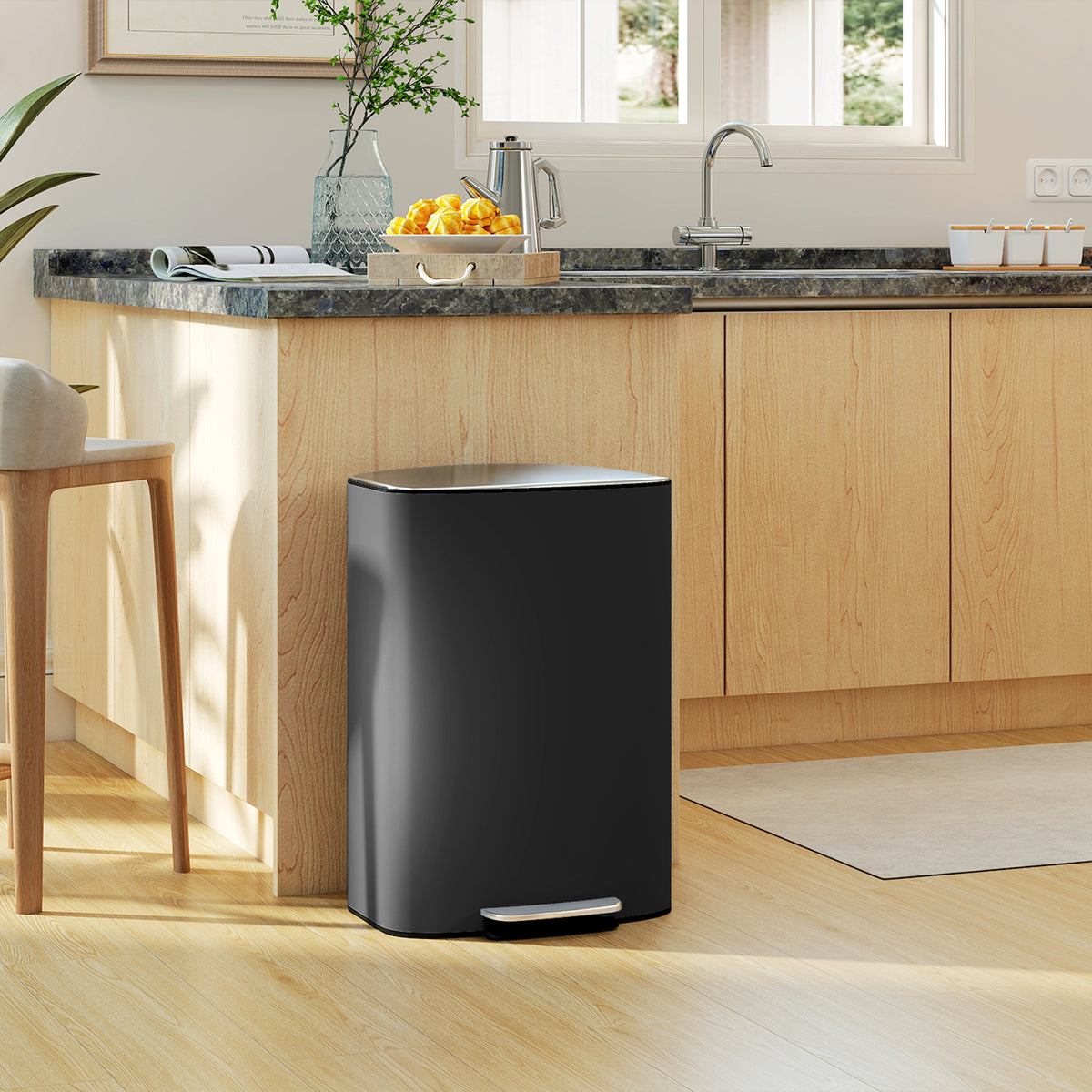 HOMCOM Mülleimer Küche 50 Liter Treteimer mit Bleib-Offen-Funktion, Soft-Close-Deckel, Pedal, Schwarz – Produktabbildung 2