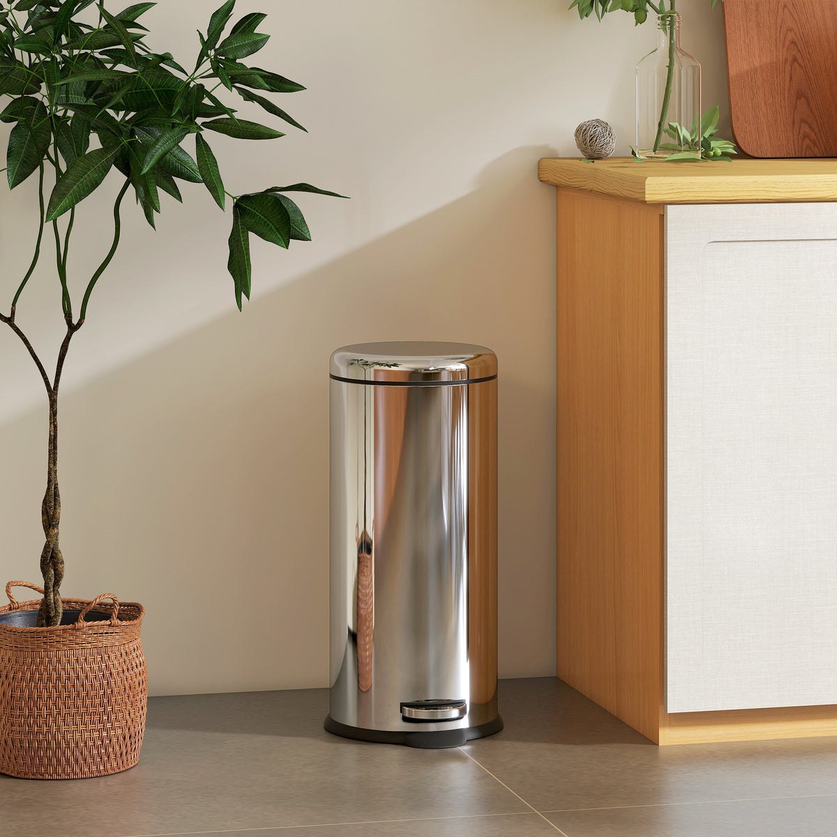 HOMCOM 30L Mülleimer Abfalleimer, Papierkorb, Treteimer mit Deckel, Fußpedal, Müllbehälter mit – Produktabbildung 2