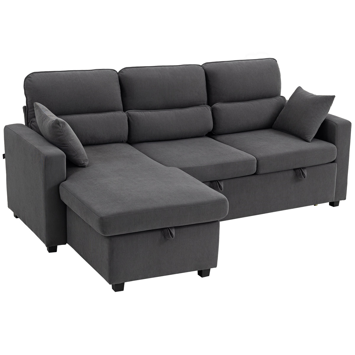 HOMCOM Verstellbares Bettsofa, L-förmiges Gästesofa mit Bettfunktion, Stauraum, Kissen, für Wohnzimmer