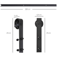 HOMCOM Gleitschienen-Bausatz für Schiebetür, bis 90 kg, Kohlenstoffstahl, 200 cm, Schwarz, inkl – Produktabbildung 3