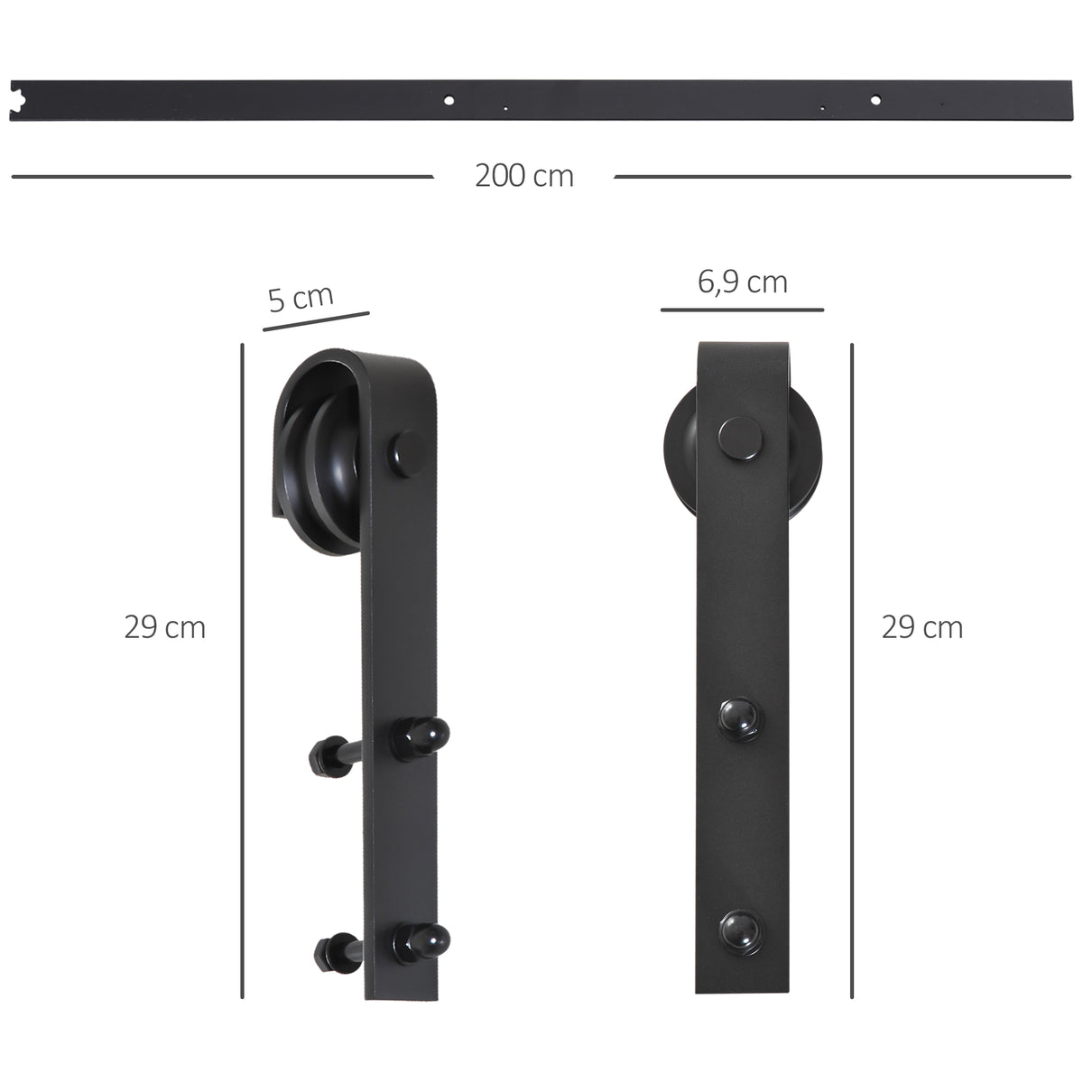 HOMCOM Gleitschienen-Bausatz für Schiebetür, bis 90 kg, Kohlenstoffstahl, 200 cm, Schwarz, inkl – Produktabbildung 3