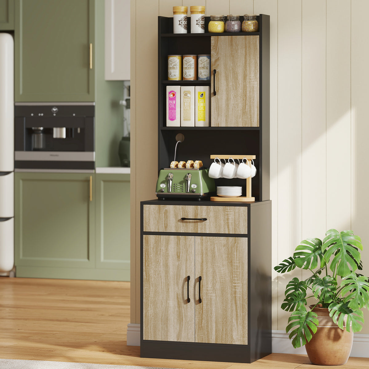 HOMCOM Küchenschrank mit Arbeitsfläche und Kabelloch, moderne Küchenkommode mit Schublade, 3 offene – Produktabbildung 2
