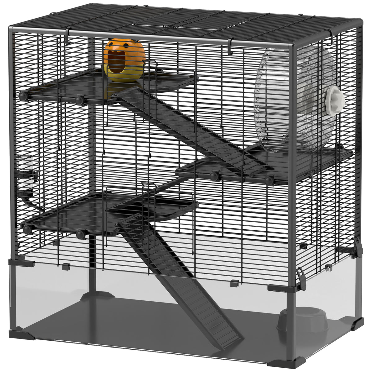 PawHut Hamsterkäfig mit Glasboden, 4-stufiges Hamstergehege mit Hütte und Zubehör, 78,5L x 48,5B x 80H cm