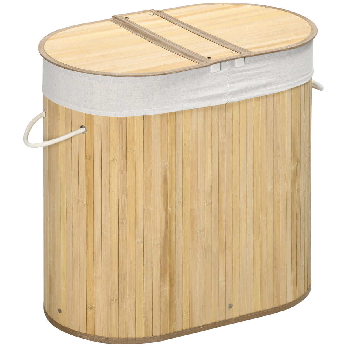 HOMCOM Wäschekorb 100L mit herausnehmbaren Wäschebank 62,5 cm x 37 cm x 60,5 cm Natur + Weiß