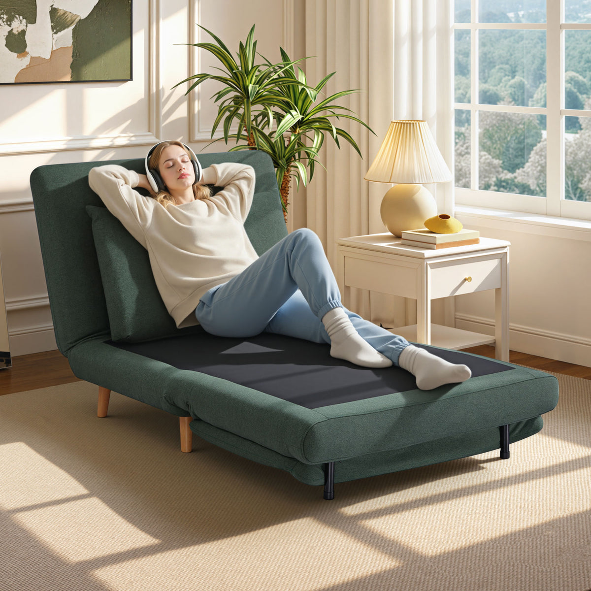 HOMCOM 3-in-1 Schlafsessel mit Bett-Funktion, Liegesessel, verstellbare Rückenlehne, Buchenholzbeine – Produktabbildung 2
