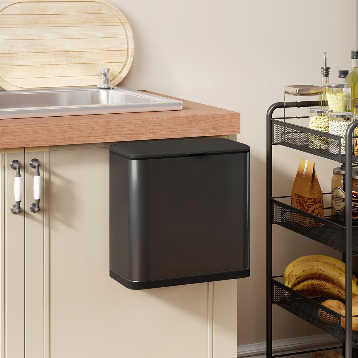 HOMCOM 8 L Mülleimer, freistehend oder hängend platzierbar, Edelstahl, Schwarz – Produktabbildung 2