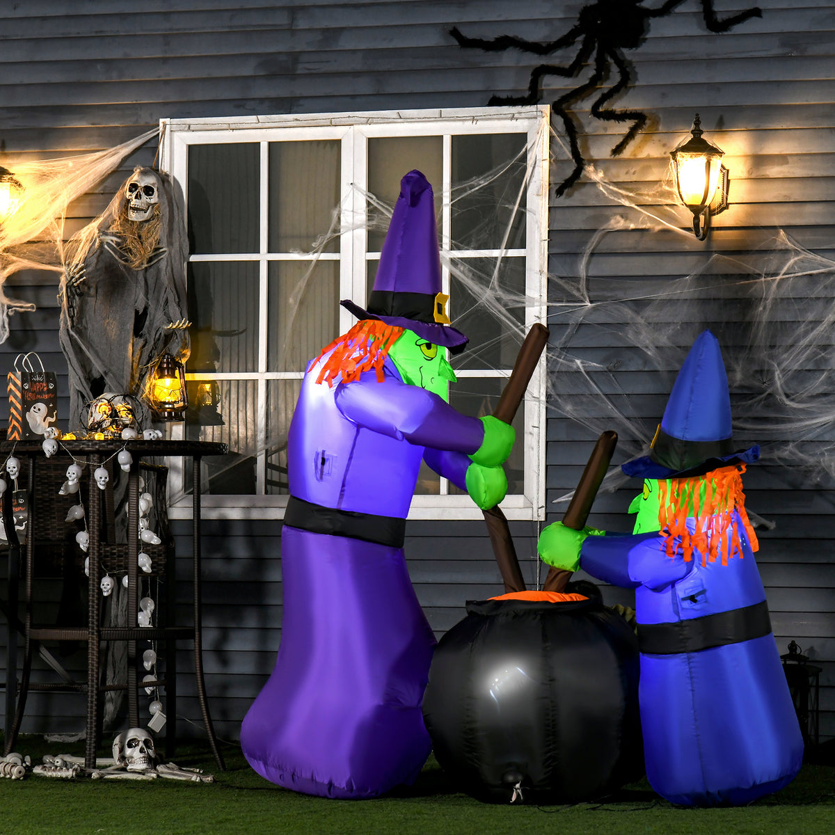 HOMCOM Aufblasbare Hexen Hexenkessel Figur Luftfigur Halloween Deko mit LED Beleuchtung, Polyester – Produktabbildung 2