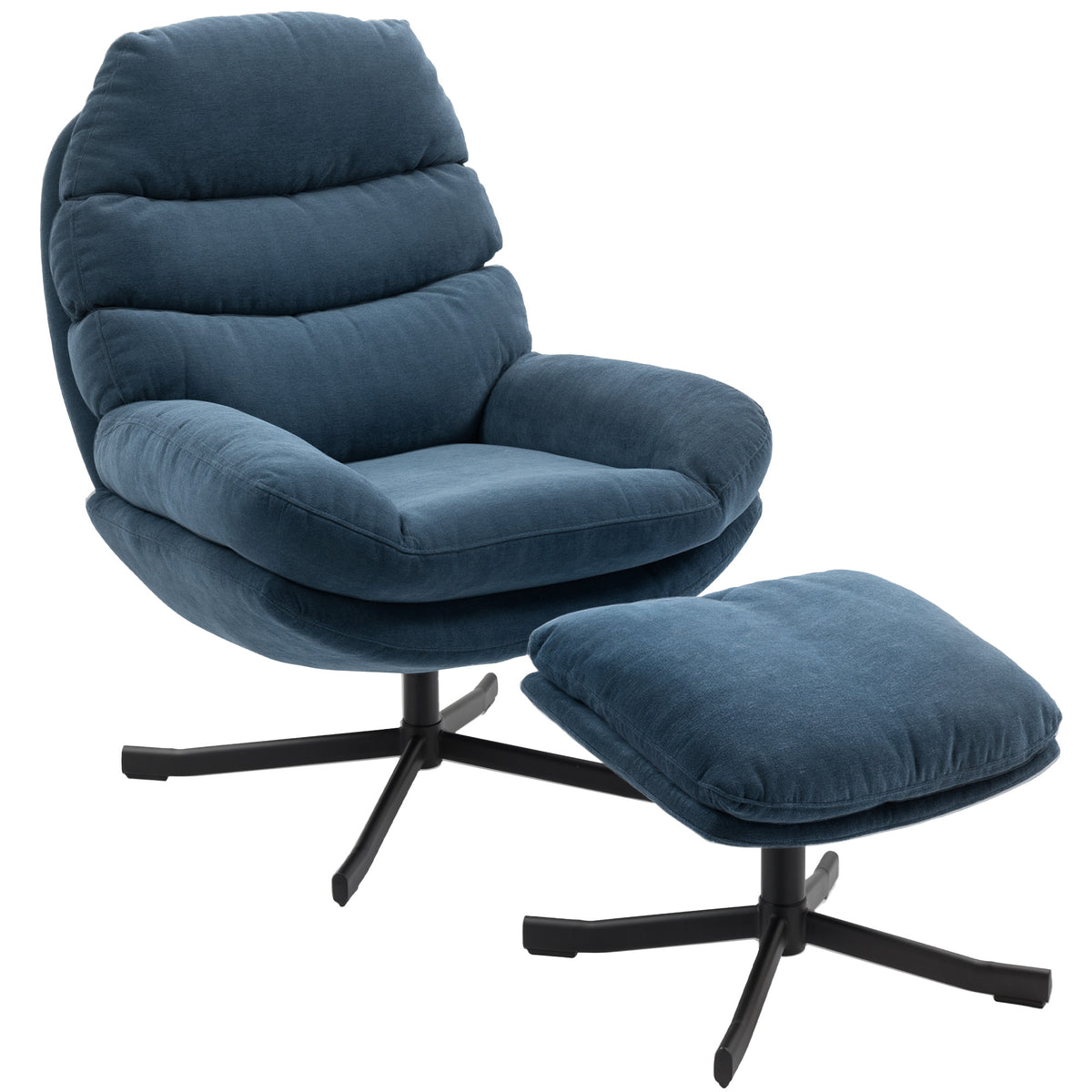 Recliner with Footstool, Lounge Chair with Chenille Fabric, Modern TV Chair, 78 x 93 x 100 cm, Blue
