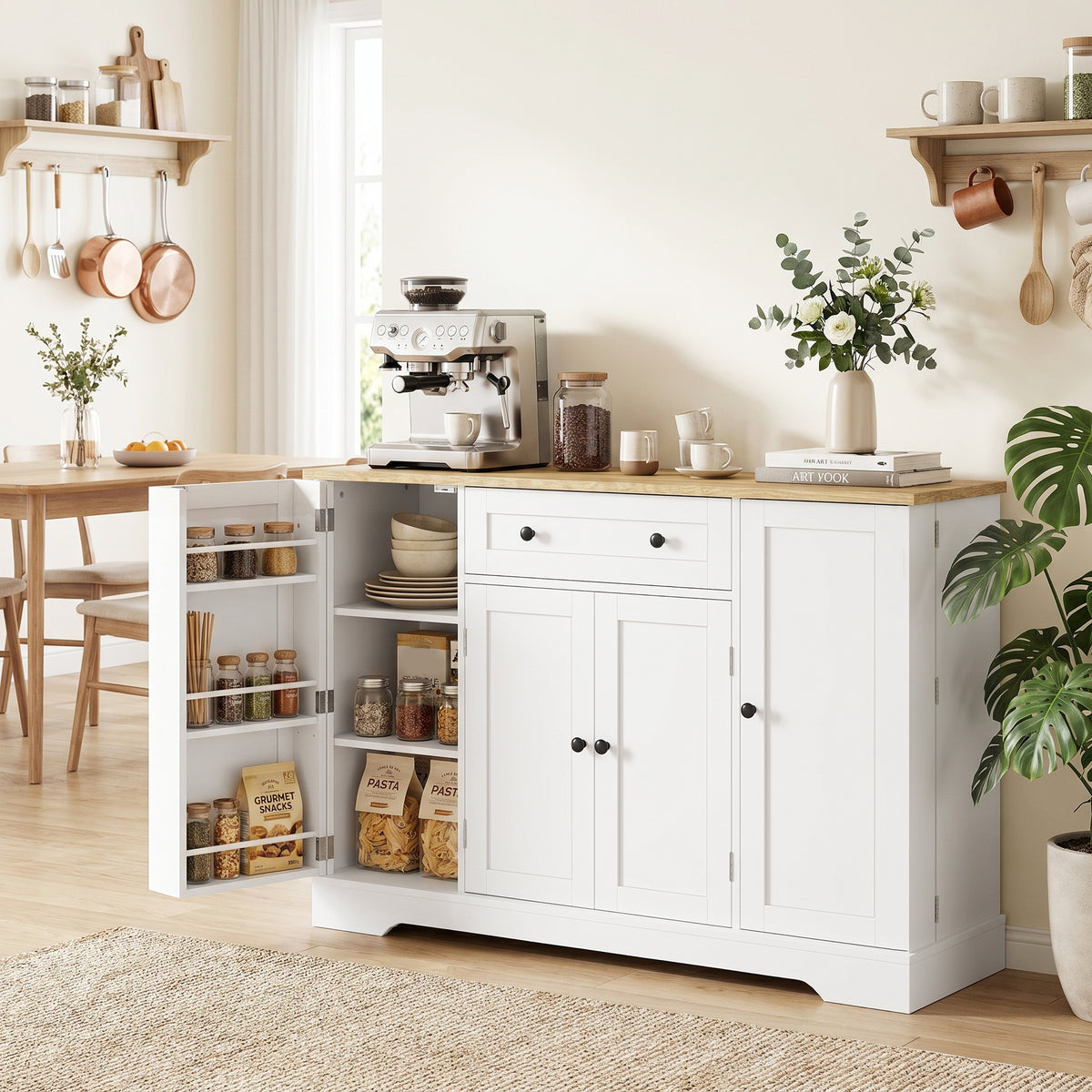 HOMCOM Sideboard Küchenschrank mit 4 Türen, Schublade, Verstellbaren Regal, Türregalen für Küche – Produktabbildung 2
