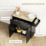 HOMCOM Küchenwagen mit Schublade, Schrankfach, Handtuchstange, 106 x 42 x 87 cm, Schwarz/Eiche – Produktabbildung 5
