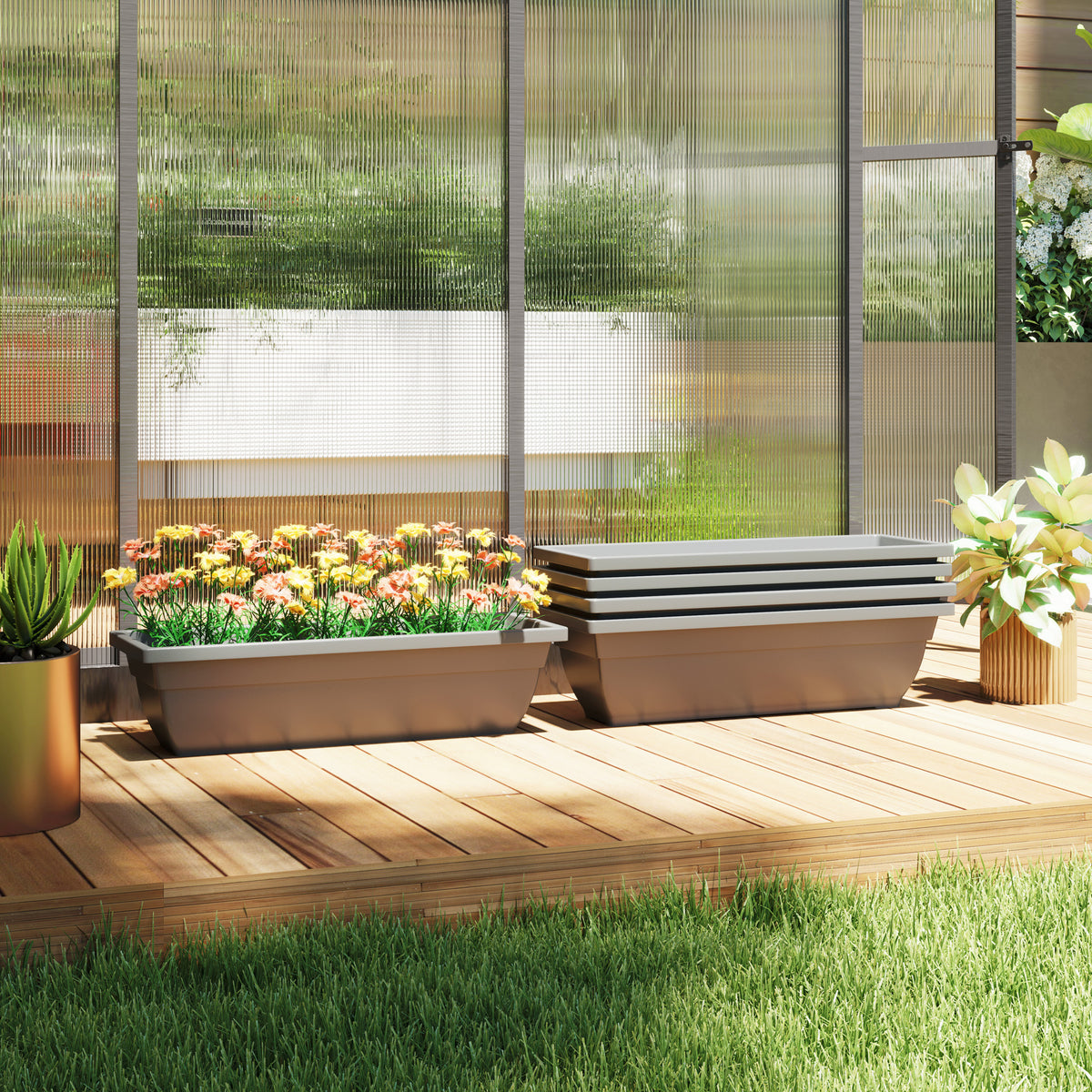 Outsunny 5er-Set Blumentöpfe, Pflanzengefäße aus Kunststoff für Terrasse, Garten, Balkon, 59 x 21 x 16 – Produktabbildung 2