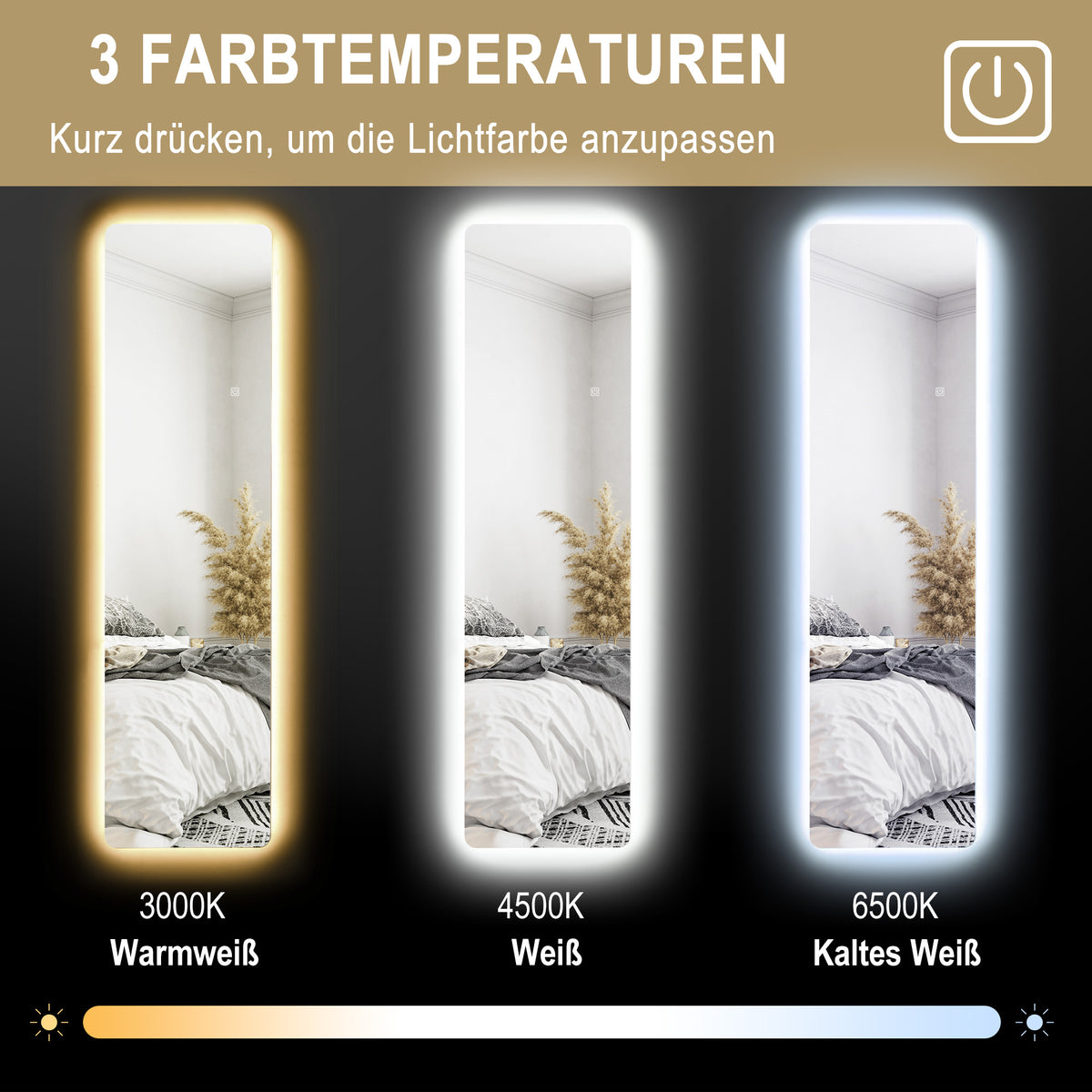 HOMCOM LED Ganzkörperspiegel, Touch-Steuerung, dimmbar, rahmenlos, 40 x 150 cm – Produktabbildung 6