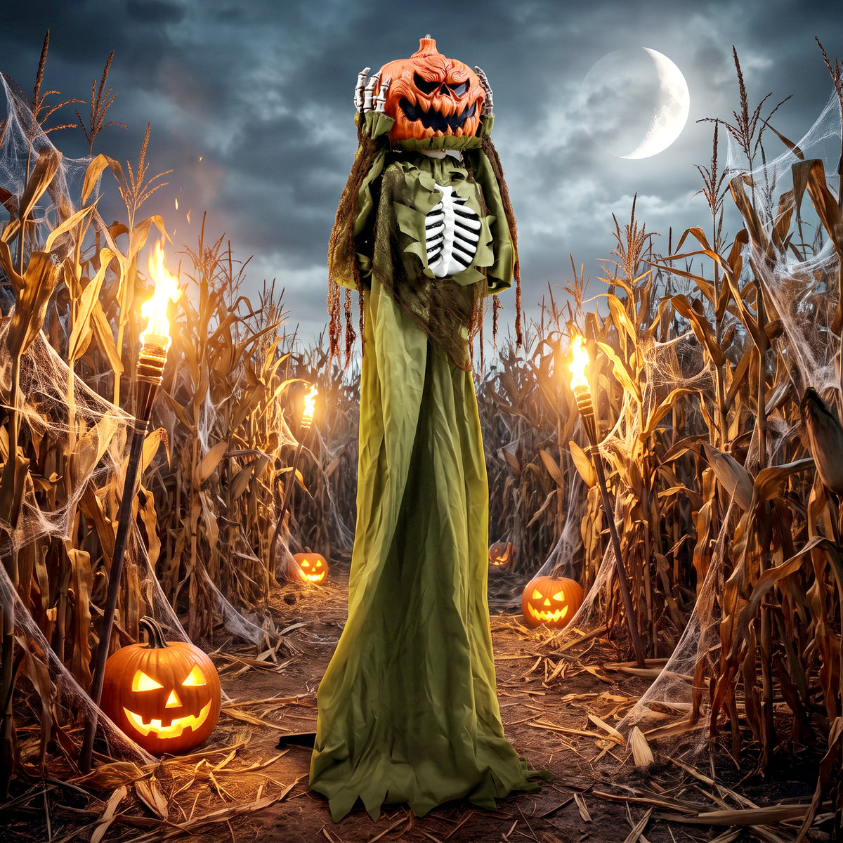 HOMCOM Animiertes Pop-up-Kürbis-Skelett, 173 cm, gruselige Halloween-Deko mit Licht sowie Sound- und – Produktabbildung 2