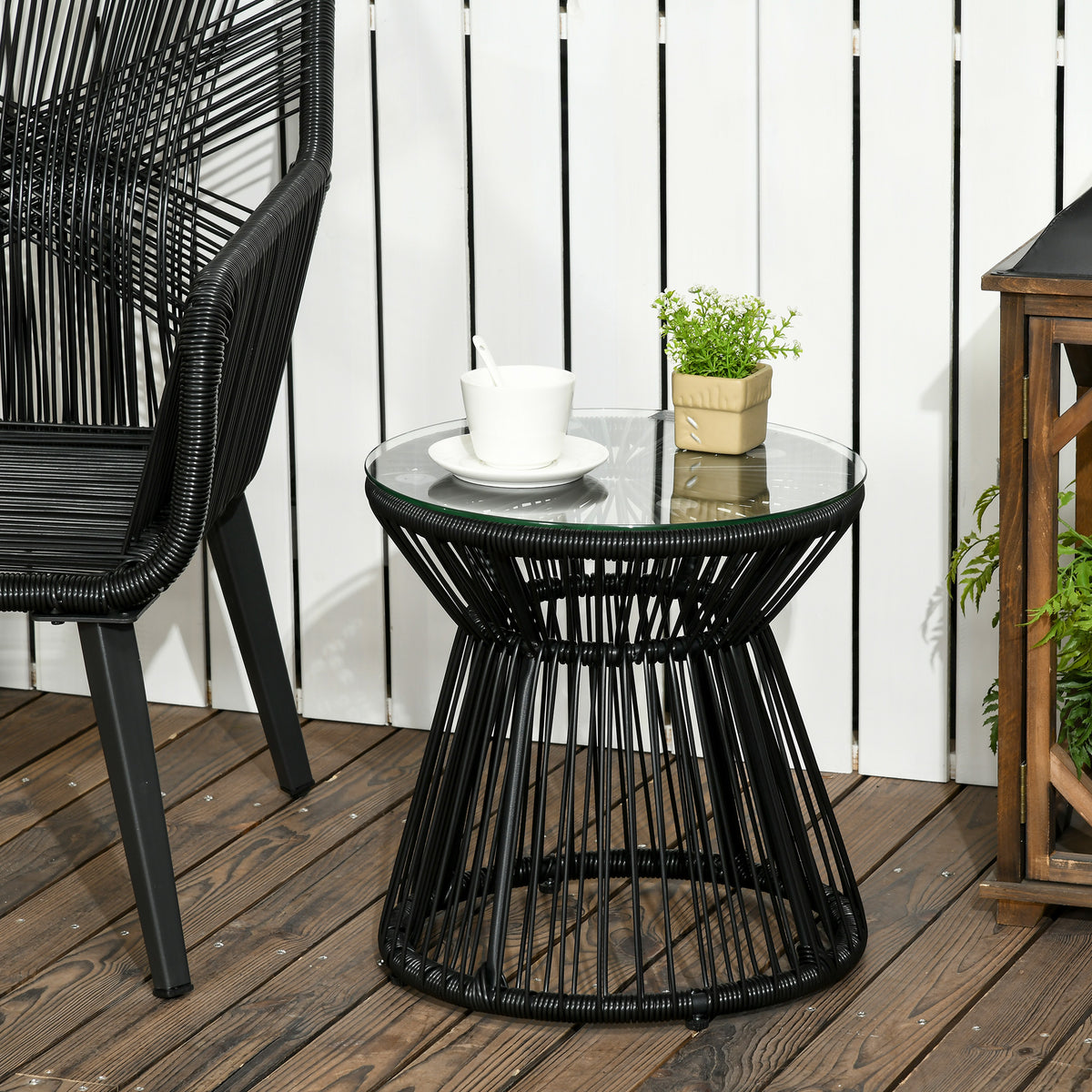 Boho-style garden table, weather-resistant, PE rattan, 40 cm x 40 cm x 42 cm, black (2)