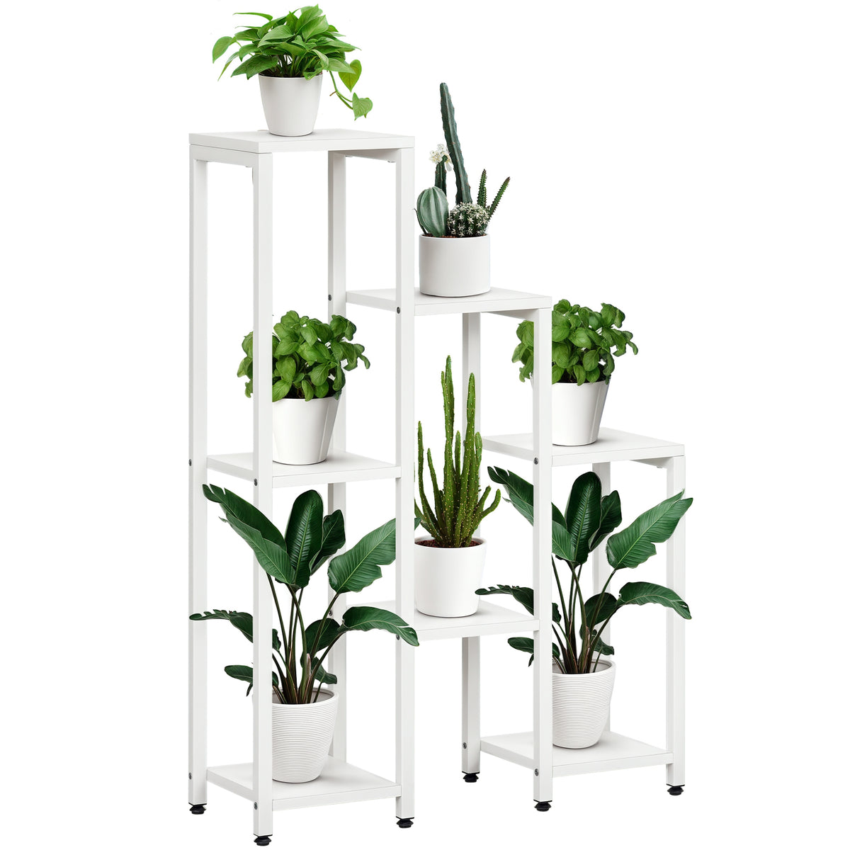 Outsunny Blumenständer, Pflanzenständer, 7 Ebenen, für Innen- und Außenbereiche, Stahl, weiß, 65 x 23 x