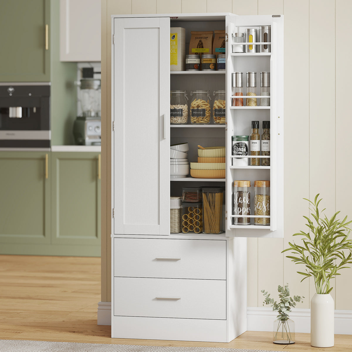 HOMCOM 159 cm Küchenschrank, verstellbare Regale, 2 Schublade, für Küche, Esszimmer, Spanplatte, MDF – Produktabbildung 2