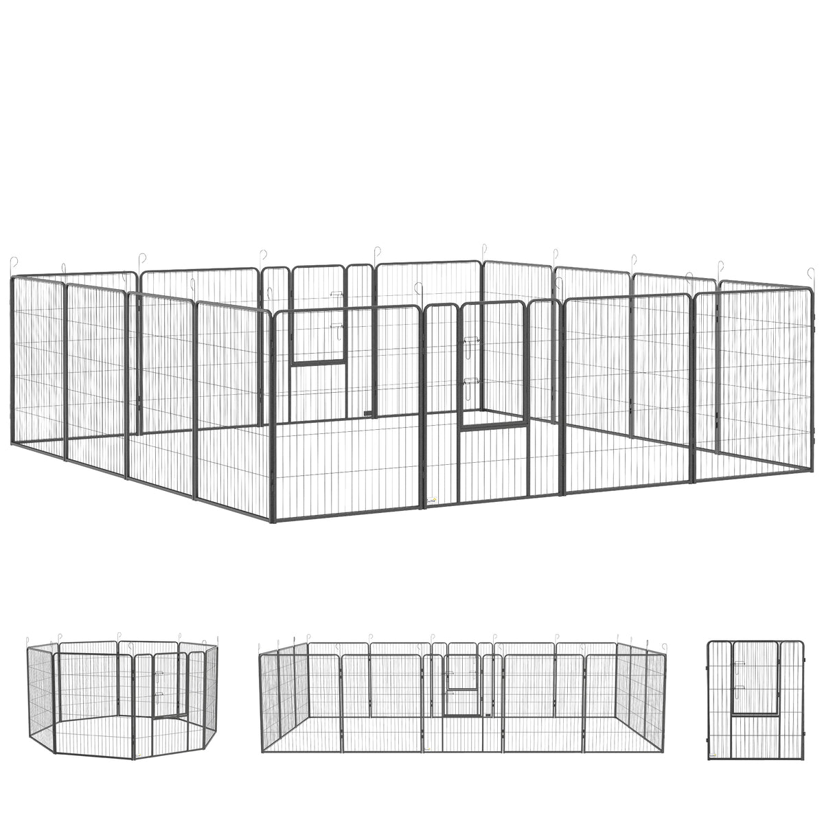 PawHut Welpenauslauf, modulares Design, 16 Elemente, 2 Türen, wetterfest, Stahl, 3,2 x 3,2 x 1 m, grau