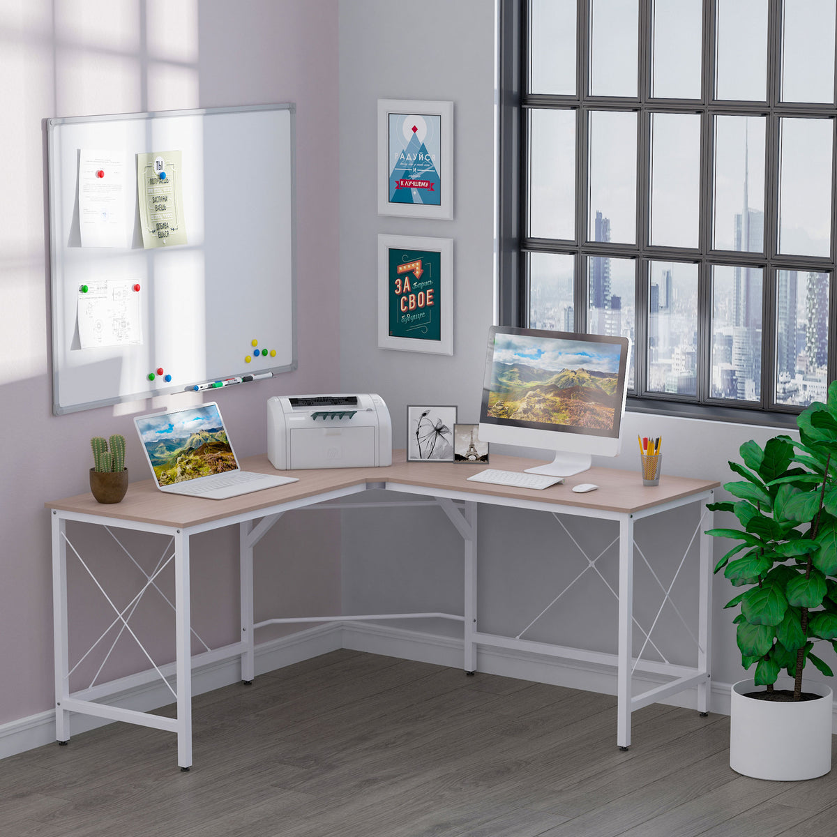 HOMCOM Computertisch Schreibtisch L-Form Arbeitstisch Bürotisch Eckschreibtisch Winkelschreibtisch MDF – Produktabbildung 2