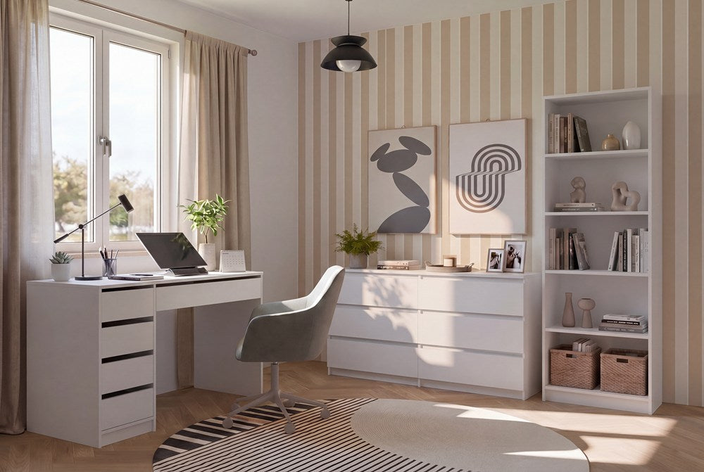 Möbelset Schreibtisch Arto + Kommode Malwa M6 + Regal R60 WEISS für Zimmer Büro – Produktabbildung 2