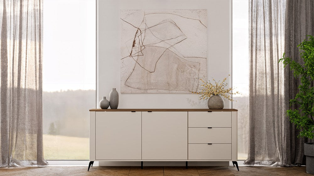 Kommode CORDOBA 2D3S Kaschmir Beige Eiche Castello Schrank 3 Schubladen Soft-Close – Produktabbildung 2