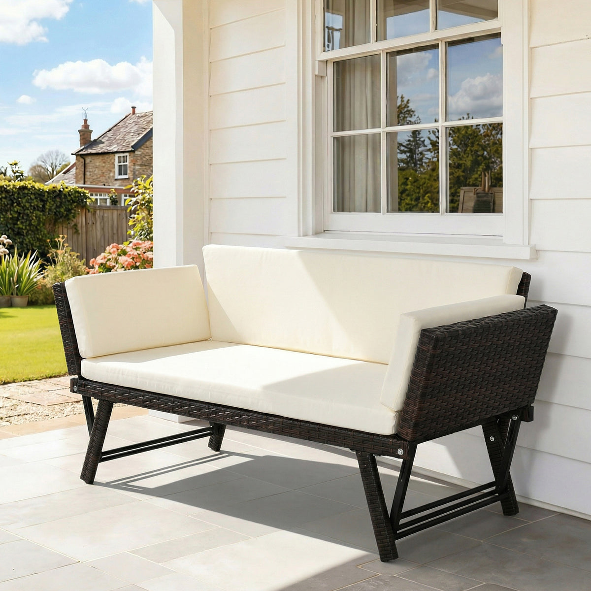 Outsunny Polyrattan Gartensofa 2 Sitzer Gartenmöbel Loungesofa Gartenbank Gartenliege klappbar Armlehnen – Produktabbildung 2