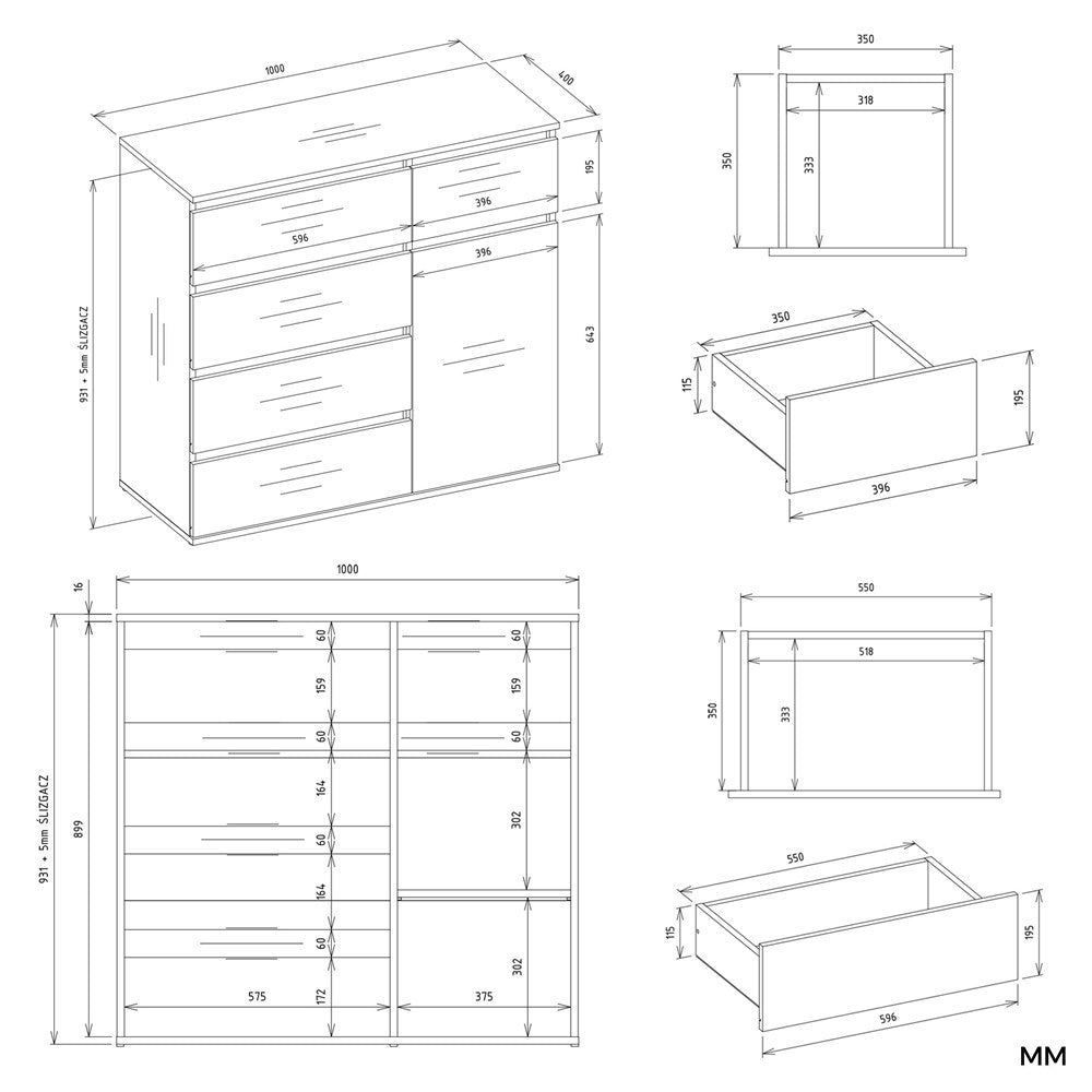 Kommode Malwa 1D5S WEISS – Produktabbildung 8