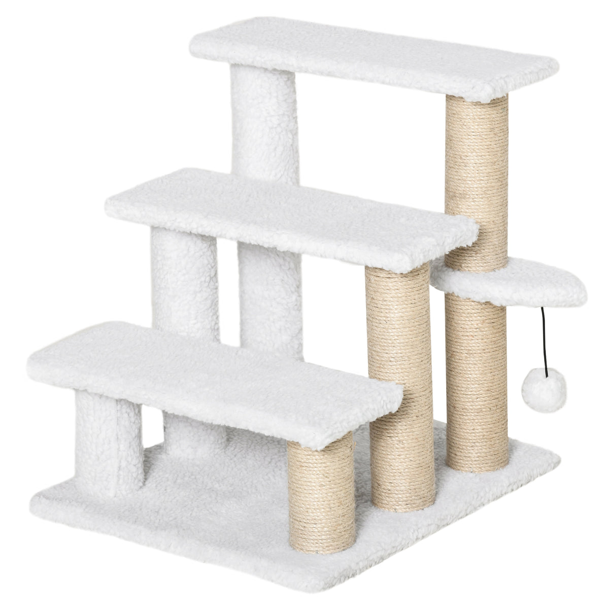 PawHut Katzentreppe 3-stufige Haustiertreppe mit Kratzsäulen Ball Hundetreppe Tiertreppe für Katzen bis 5 kg