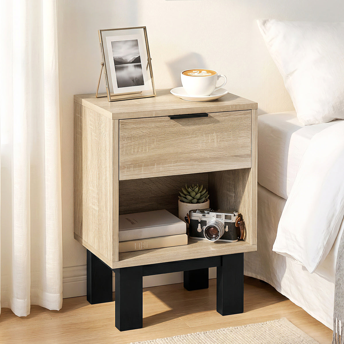 Bedside table, nightstand with drawer, open compartment, night chest for bedroom, living room, 35 x 26 x 50 cm (2)