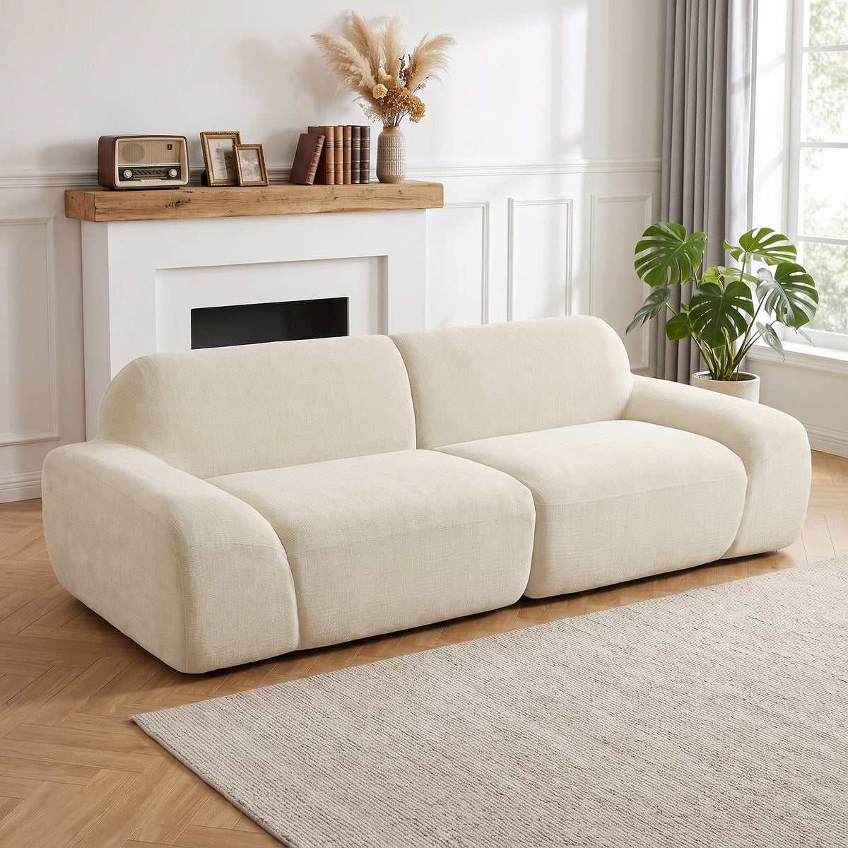 3-seater sofa, rounded and frameless, with a generous seating area, thickly upholstered, no assembly required (2)