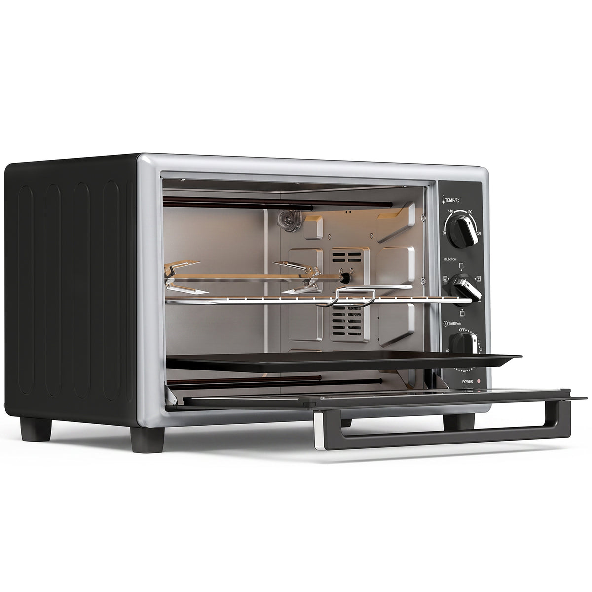 HOMCOM 46 L Mini-Backofen mit Drehspieß, Umluft, Temperaturregelung und Timer, 1800 W, Schwarz
