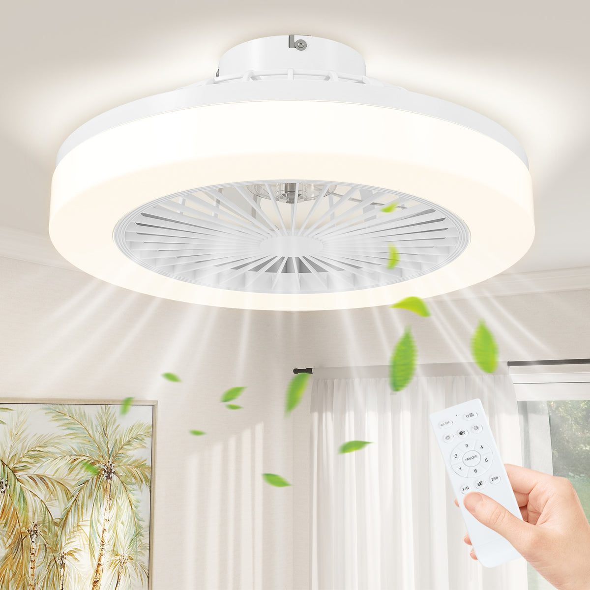 HOMCOM Deckenventilator mit LED-Lampe, 6 Geschwindigkeiten, Fernbedienung, Weiß – Produktabbildung 2
