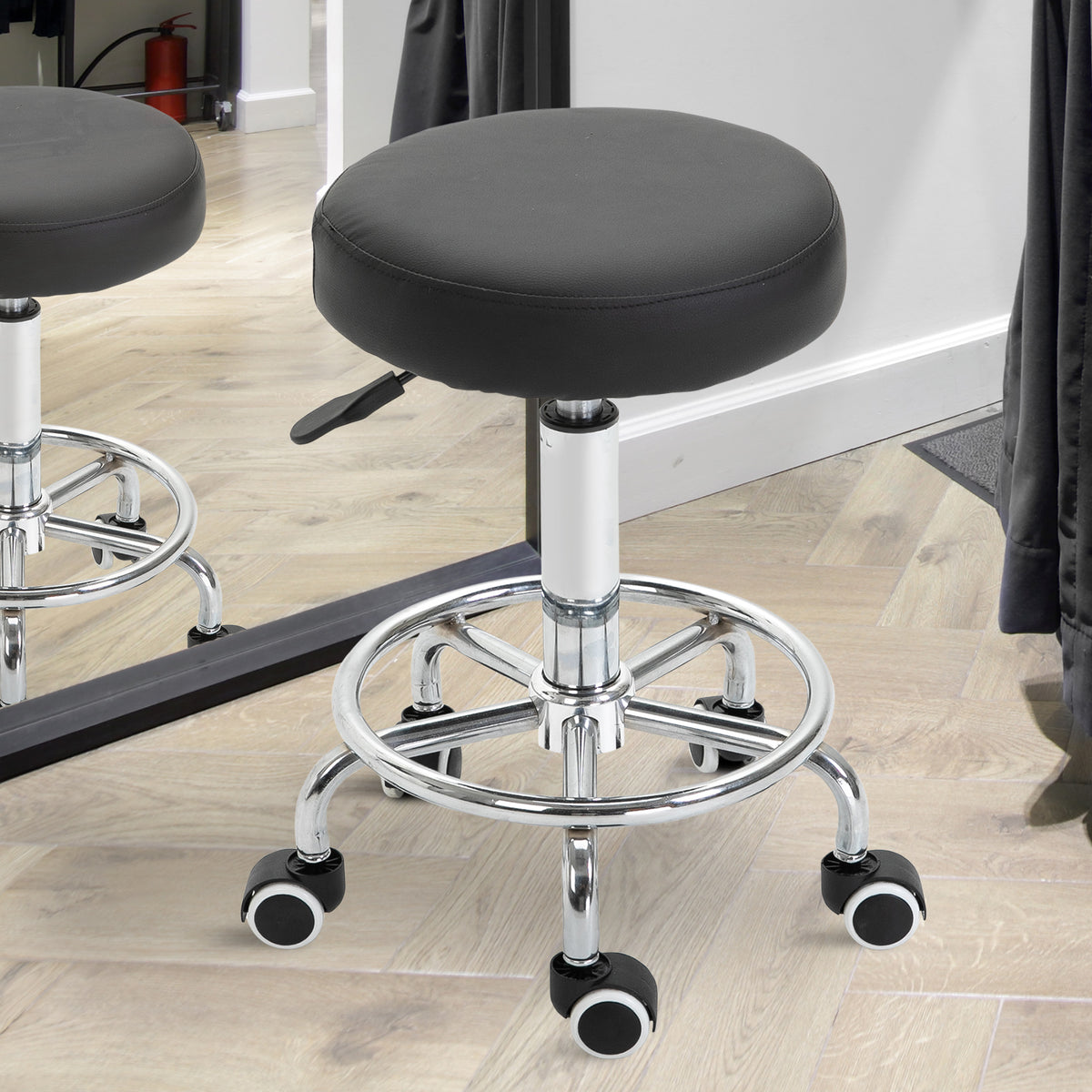 Salon stool, height-adjustable, faux leather, up to 110 kg, Ø42x50-64H cm, black (2)