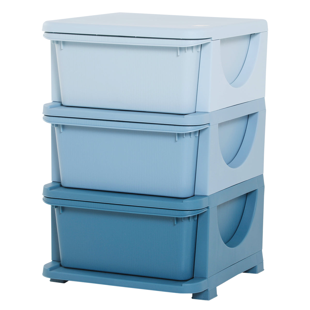 Storage boxes for children, 3 drawers, rounded edges, raised design, 37x37x56.5 cm, blue