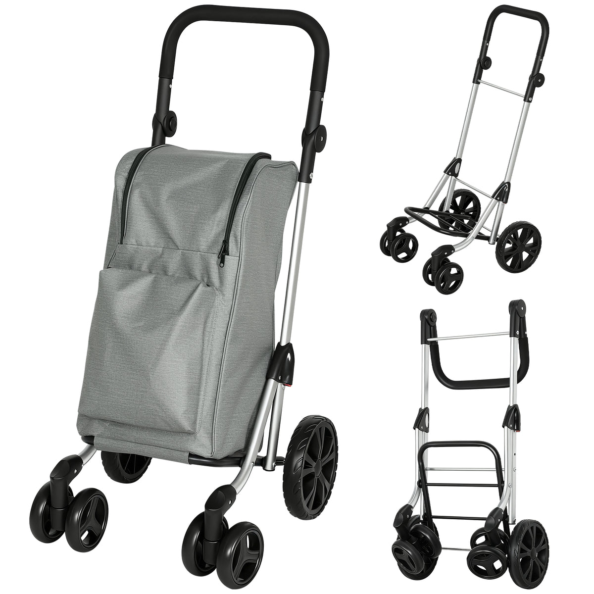 HOMCOM Einkaufstrolley, 46 Liter Tasche, Faltbarer Einkaufswagen mit Kühltasche, verstellbarer Griff