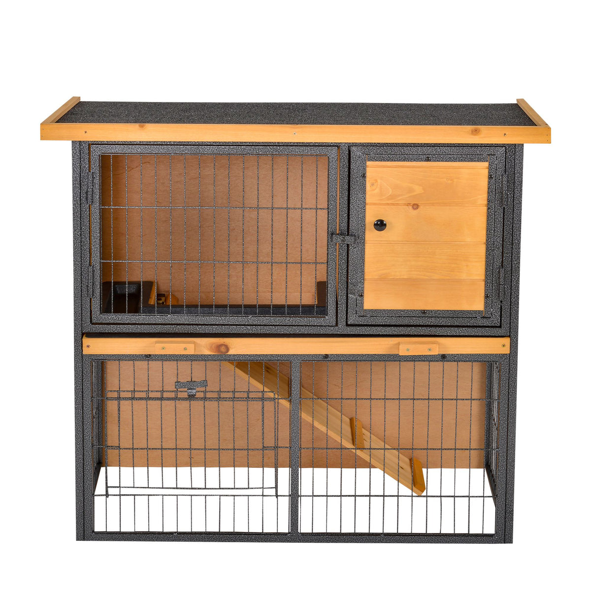 PawHut Kleintierstall erhöhtes Haustier Haus Käfig mit verschließbarer Tür Holz-Metall Hellgelb 89,5 x 45 x
