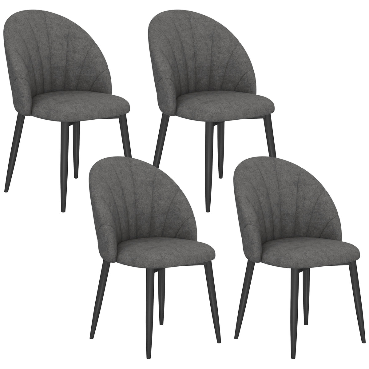 HOMCOM 4er-Set Esszimmerstühle, Küchenstühle in Samtoptik, Stahlbeine, armlos, Grau