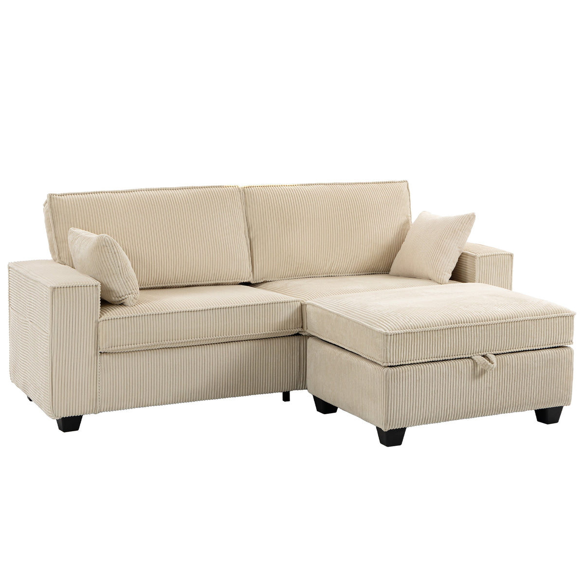 HOMCOM Ecksofa 216 cm 3-Sitzer L-Form Sofa mit Umkehrbarem Aufbwahrungshocker, Cord-Optik, Breiter