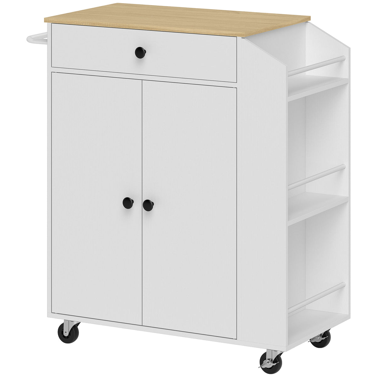 HOMCOM Küchenwagen mit Schublade, Schrankfach, Gewürzregal, Handtuchstange, 82 x 38 x 86,5 cm, Weiß/Eiche