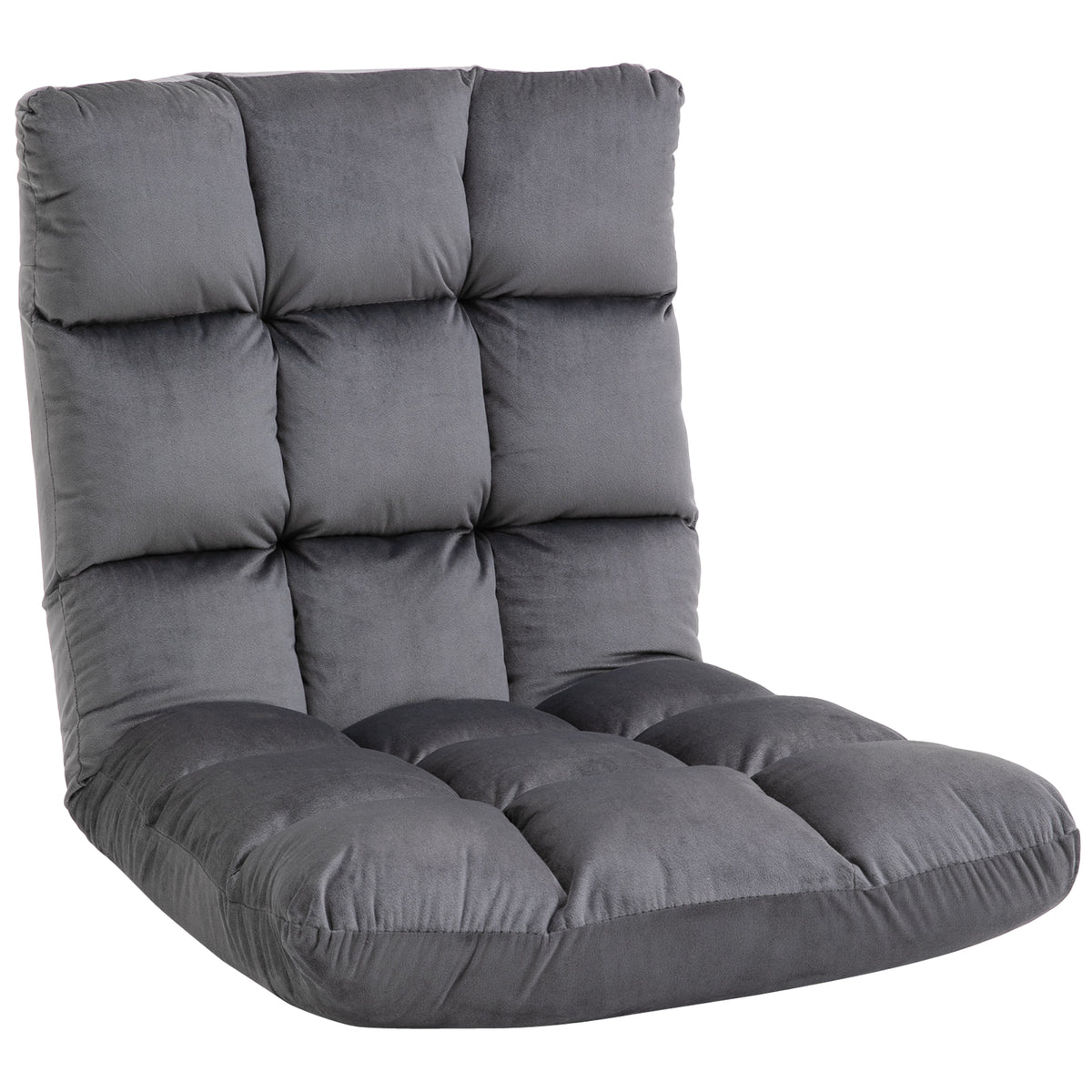 HOMCOM Sessel Gästematratze Bodensessel, verstellbare Rückenlehne, Velouroptik, 55 cm x 71 cm x 53,5 cm, Grau