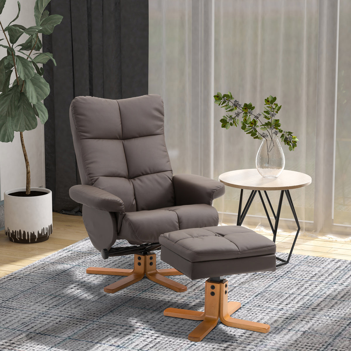 Recliner chair with footstool, 360° swivel TV chair with reclining function, reading chair for bedroom, living (2)