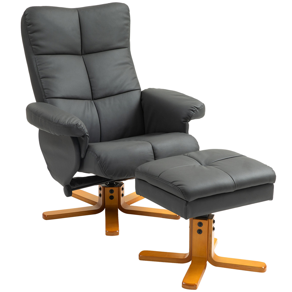 Recliner with footstool, 145° reclining backrest, 360° swivel, faux leather, dark gray