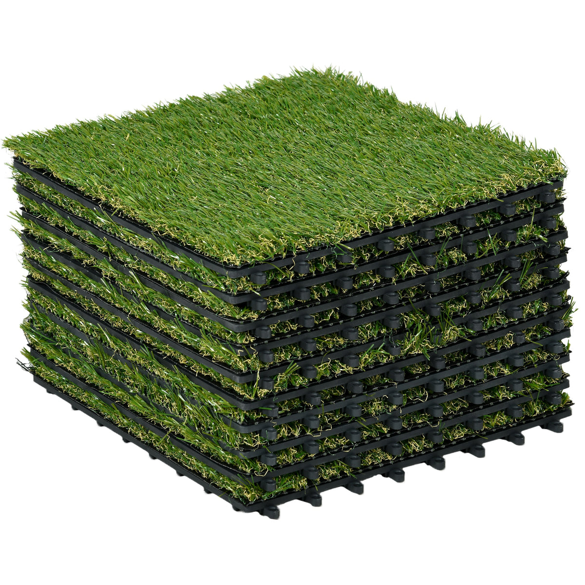 Artificial turf, lifelike, drainage function, 11k fibers/m², 25mm height, set of 10 at 30x30cm each, green