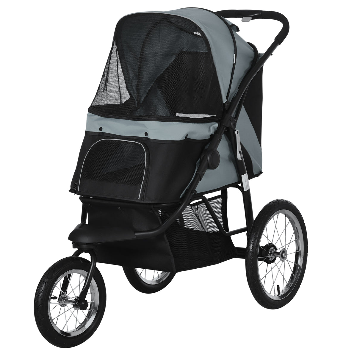 PawHut Hundewagen Hundetrolley mit Jogger-Funktion bis 20 kg Klappbar Netzfenster, Ablagekorb, Grau, 111 x 58