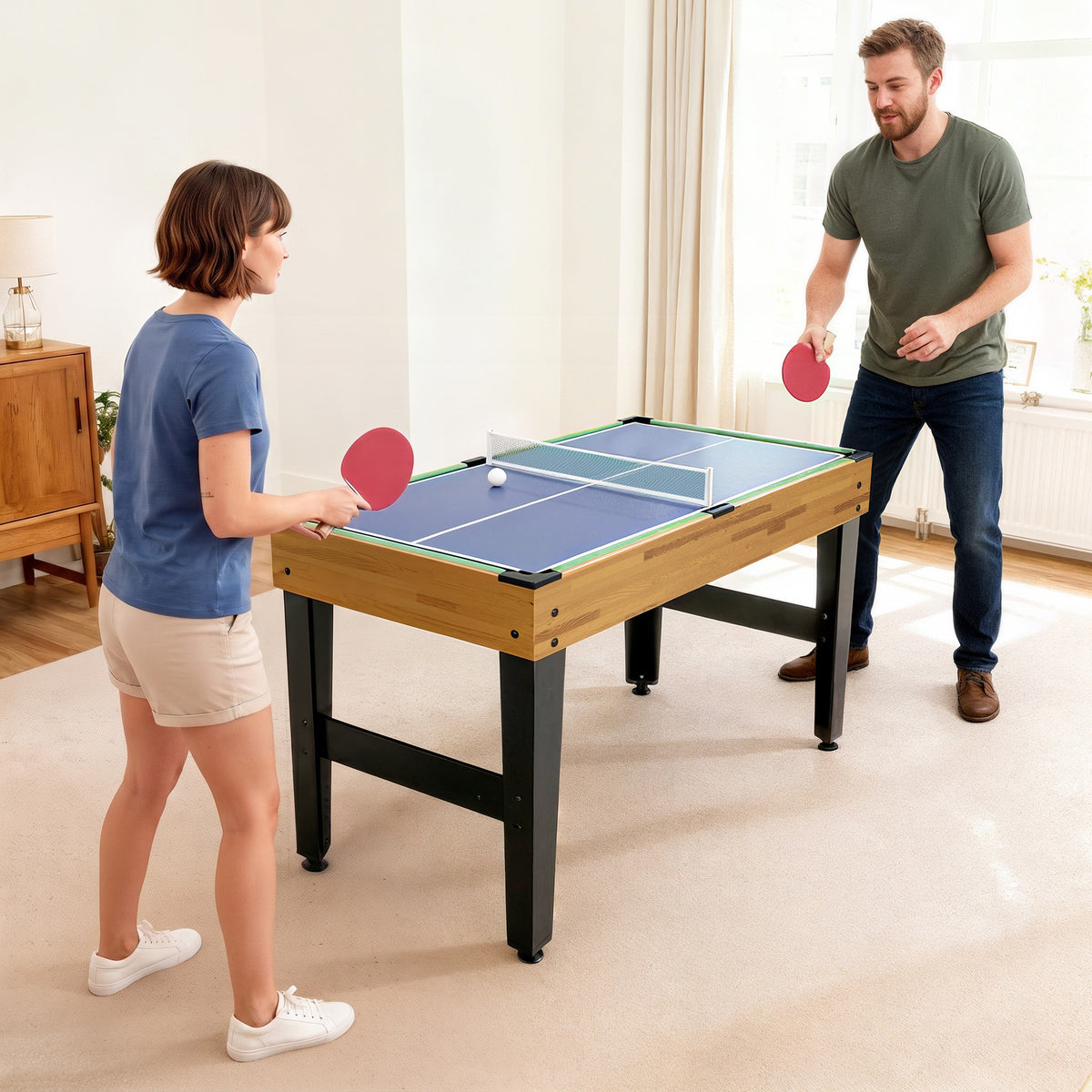13-in-1 Spieletisch, Tischfußball, Schach, Billard, Tischtennis und mehr, MDF, Kunststoff, Walnuss – Produktabbildung 2