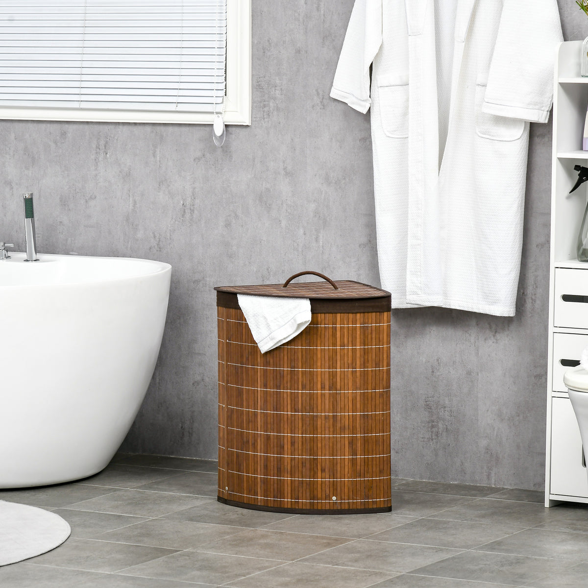 HOMCOM Wäschekorb Wäschesammler, 55L Fassungsvermögen, abnehmbarer Deckel, 38 cm x 38 cm x 57cm, Braun – Produktabbildung 2