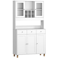 HOMCOM 180 cm Küchenschrank, 2 Glastüren, 3 Schubladen, 4 verstellbare Regale, Esszimmerschrank, Spanplatte
